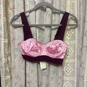 Free People Viva La Underwire Longline Bra Satin Polka Dot Pink Rose Size XS NWT